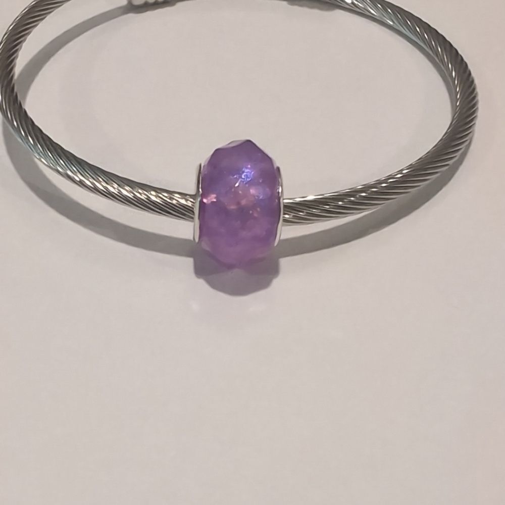 Silver Glittery Purple‎ Charm for Pandora Style Bracelet